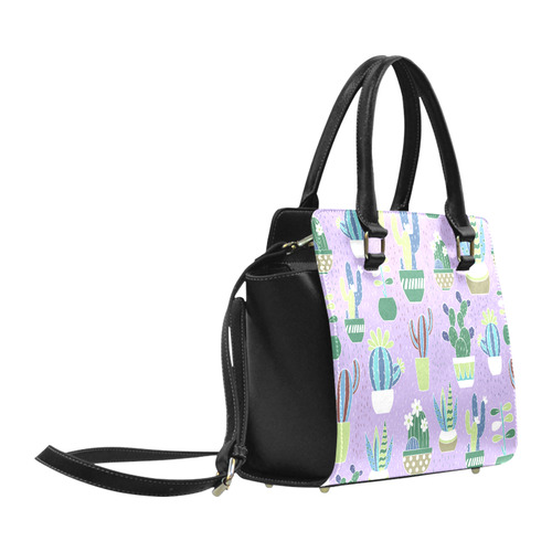 Cactus Pattern Green Blue Purple Classic Shoulder Handbag (Model 1653)