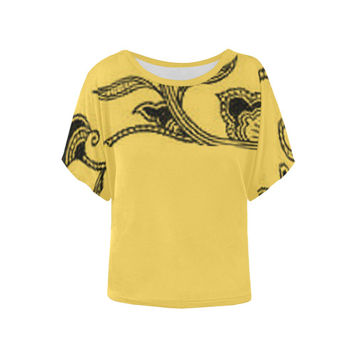 Primrose Yellow Floral Women's Batwing-Sleeved Blouse T shirt (Model T44)