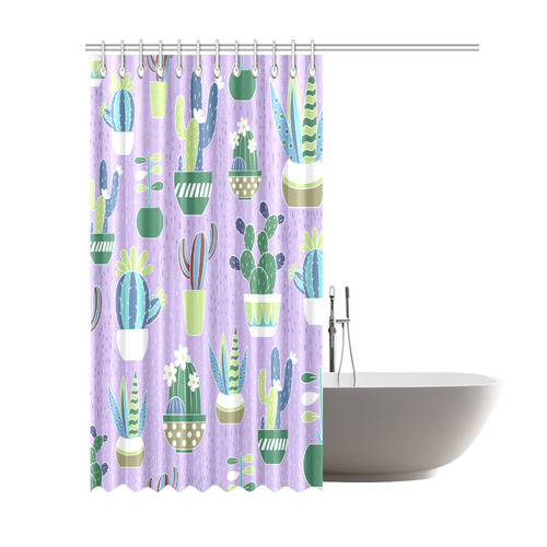 Cactus Pattern Green Blue Purple Shower Curtain 69"x84"