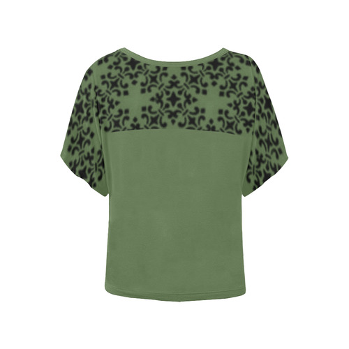Kale Damask Women's Batwing-Sleeved Blouse T shirt (Model T44)