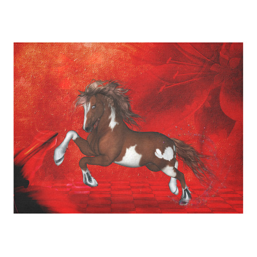 Wild horse on red background Cotton Linen Tablecloth 52"x 70"