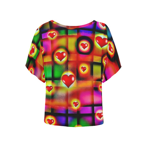 Hearts Parade Colorful Plaid Women's Batwing-Sleeved Blouse T shirt (Model T44)