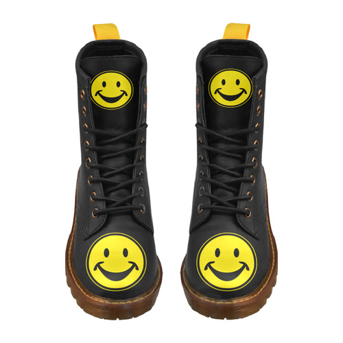 Funny yellow SMILEY for happy people High Grade PU Leather Martin Boots For Women Model 402H