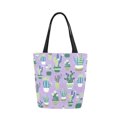 Cactus Pattern Green Blue Purple Canvas Tote Bag (Model 1657)
