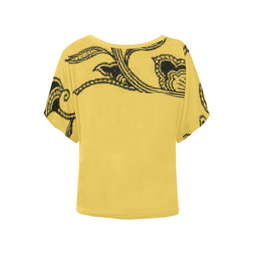 Primrose Yellow Floral Women's Batwing-Sleeved Blouse T shirt (Model T44)