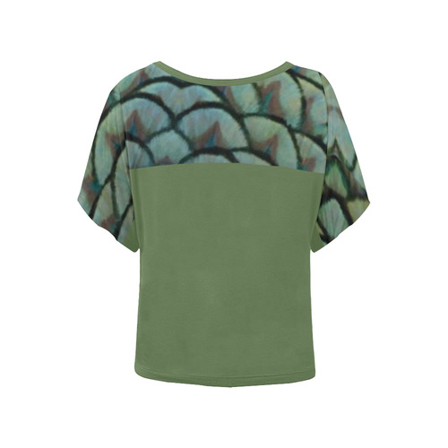 Peacock Feathers Kale Women's Batwing-Sleeved Blouse T shirt (Model T44)