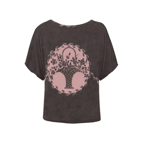 Bridal Rose Floral Chalkboard Women's Batwing-Sleeved Blouse T shirt (Model T44)
