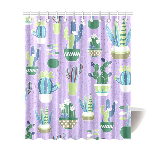 Cactus Pattern Green Blue Purple Shower Curtain 72"x84"