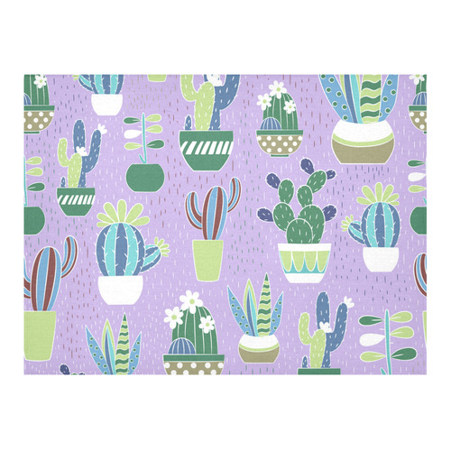 Cactus Pattern Green Blue Purple Cotton Linen Tablecloth 52"x 70"