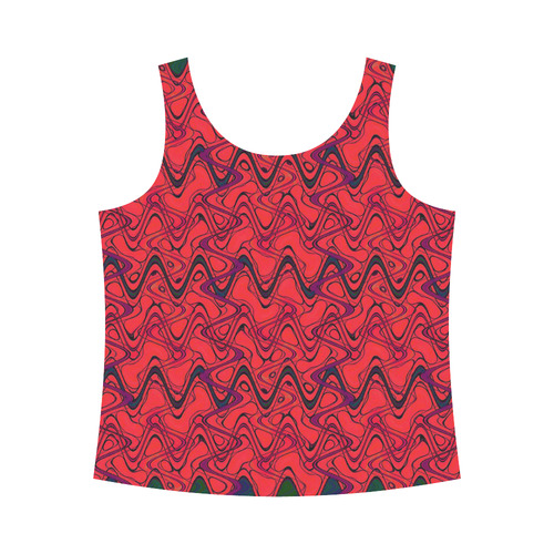 Red and Black Waves All Over Print Tank Top for Women (Model T43)