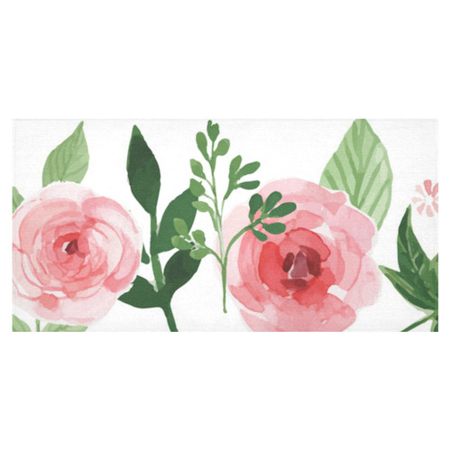 Pretty Pink Watercolor Floral Cotton Linen Tablecloth 60"x120"
