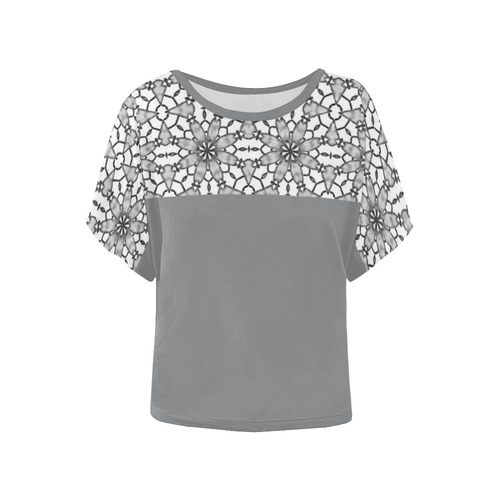 Sharkskin Lace Women's Batwing-Sleeved Blouse T shirt (Model T44)