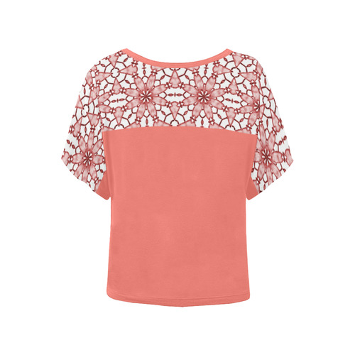 Coral Lace Women's Batwing-Sleeved Blouse T shirt (Model T44)