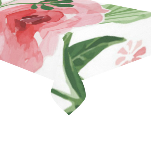 Pretty Pink Watercolor Floral Cotton Linen Tablecloth 60"x120"