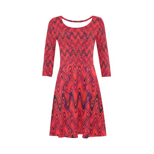 Red and Black Waves 3/4 Sleeve Sundress (D23)