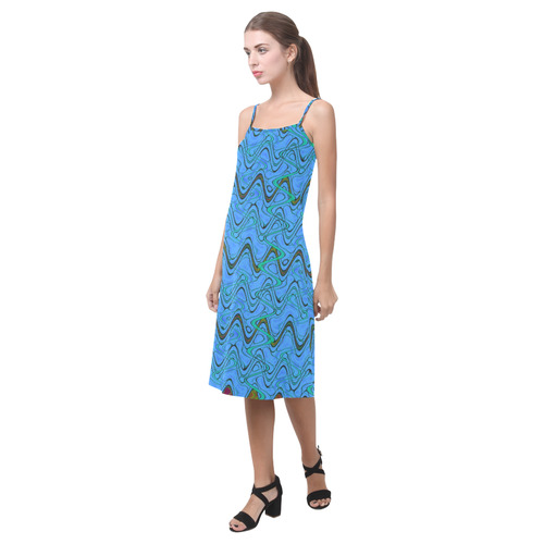 Blue Green and Black Waves Alcestis Slip Dress (Model D05)