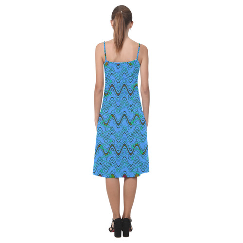 Blue Green and Black Waves Alcestis Slip Dress (Model D05)