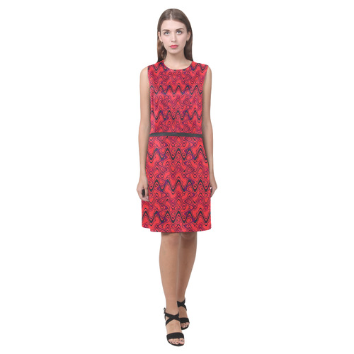 Red and Black Waves Eos Women's Sleeveless Dress (Model D01)