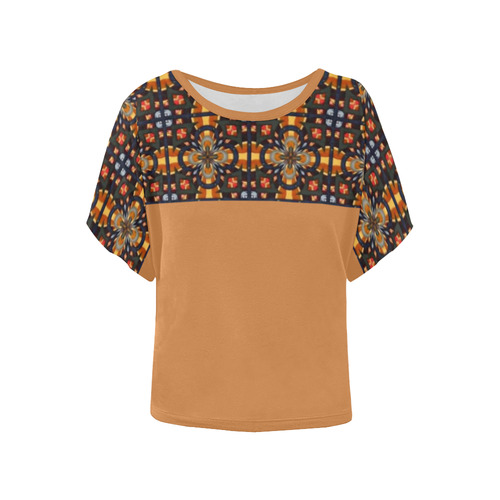 Brown Geometric and Topaz Women's Batwing-Sleeved Blouse T shirt (Model T44)