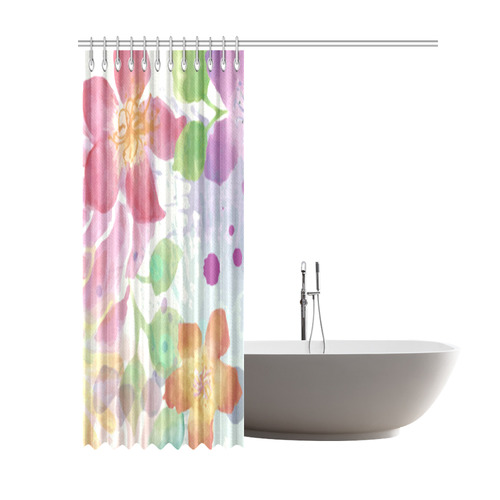 Watercolor Splash Red Green Floral Pattern Shower Curtain 69"x84"