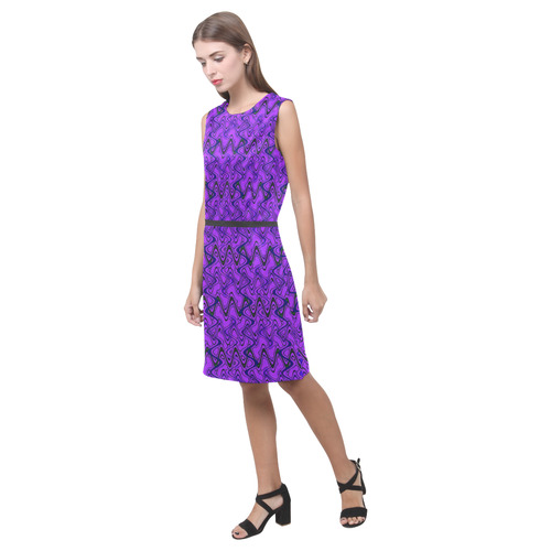 Purple and Black Waves Eos Women's Sleeveless Dress (Model D01)