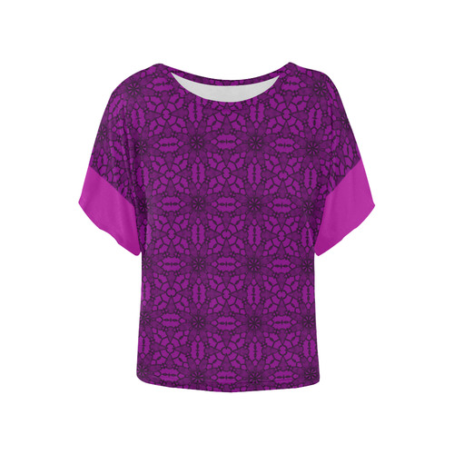 Purple Lace Women's Batwing-Sleeved Blouse T shirt (Model T44)