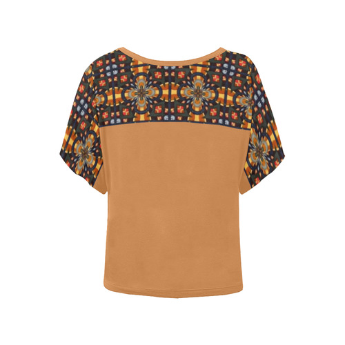 Brown Geometric and Topaz Women's Batwing-Sleeved Blouse T shirt (Model T44)