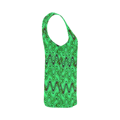 Green and Black Waves All Over Print Tank Top for Women (Model T43)