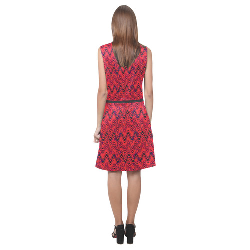 Red and Black Waves Eos Women's Sleeveless Dress (Model D01)