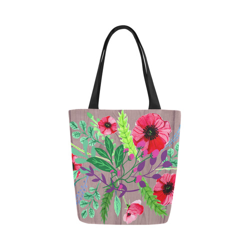 Rustic Watercolor Floral Red Poppies Canvas Tote Bag (Model 1657)