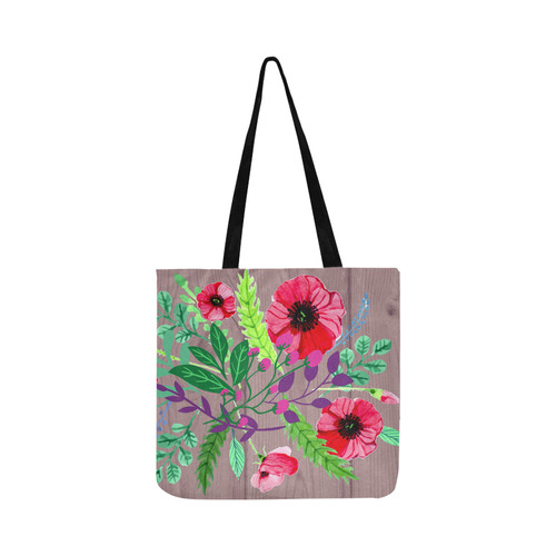 Rustic Watercolor Floral Red Poppies Reusable Shopping Bag Model 1660 (Two sides)