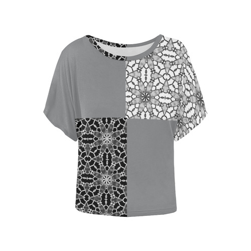 Sharkskin Lace Women's Batwing-Sleeved Blouse T shirt (Model T44)