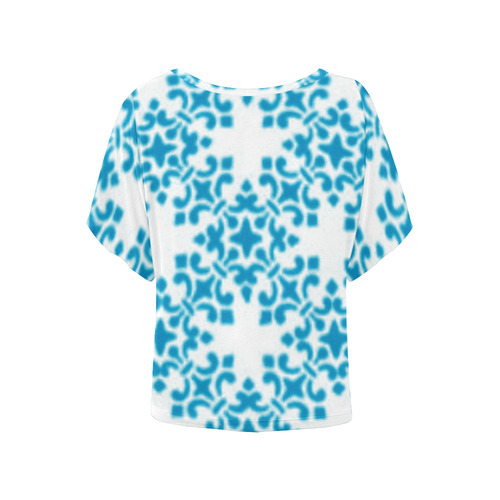 Blue Damask Women's Batwing-Sleeved Blouse T shirt (Model T44)