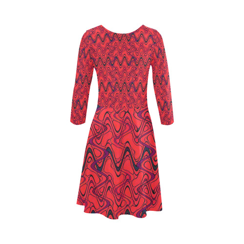 Red and Black Waves 3/4 Sleeve Sundress (D23)