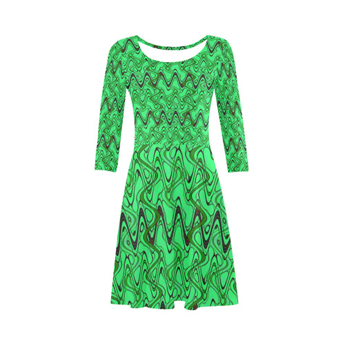 Green and Black Waves 3/4 Sleeve Sundress (D23)