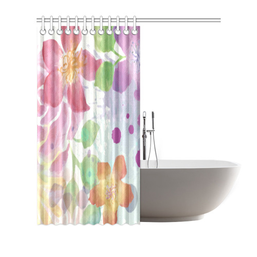 Watercolor Splash Red Green Floral Pattern Shower Curtain 66"x72"