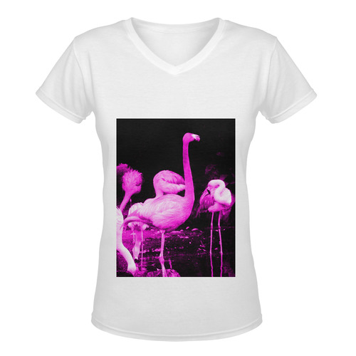 Hot Pink Flamingos Women's Deep V-neck T-shirt (Model T19)