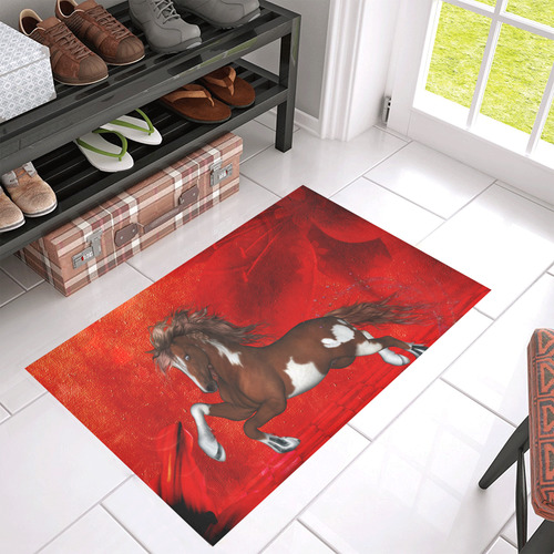 Wild horse on red background Azalea Doormat 30" x 18" (Sponge Material)