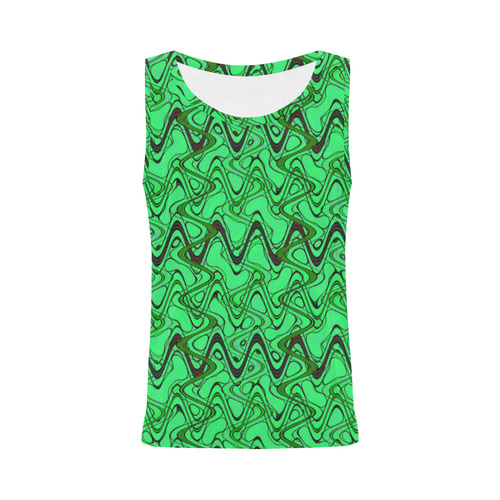 Green and Black Waves All Over Print Tank Top for Women (Model T43)
