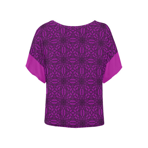 Purple Lace Women's Batwing-Sleeved Blouse T shirt (Model T44)