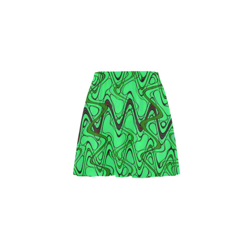 Green and Black Waves Mini Skating Skirt (Model D36)