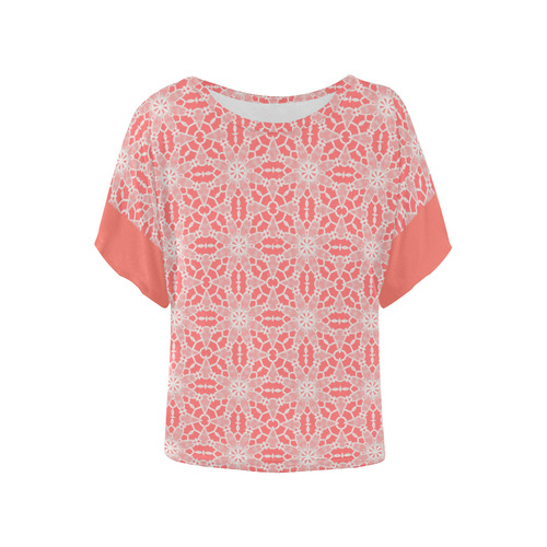 Coral Lace Women's Batwing-Sleeved Blouse T shirt (Model T44)