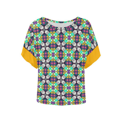 Colorful Quilt Women's Batwing-Sleeved Blouse T shirt (Model T44)