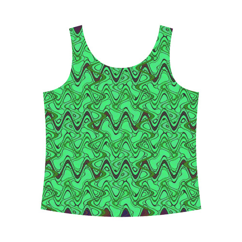 Green and Black Waves All Over Print Tank Top for Women (Model T43)