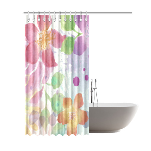 Watercolor Splash Red Green Floral Pattern Shower Curtain 69"x84"