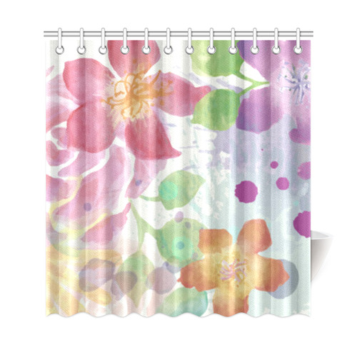 Watercolor Splash Red Green Floral Pattern Shower Curtain 69"x72"