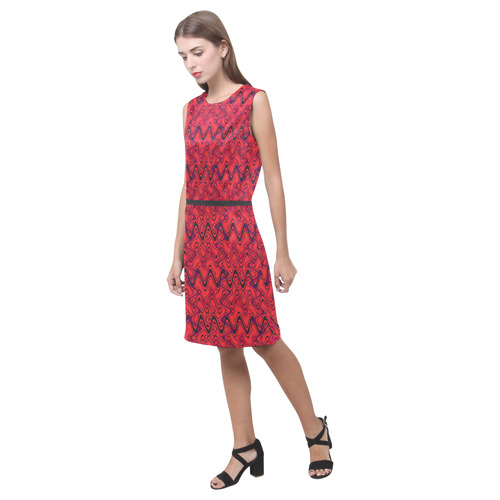 Red and Black Waves Eos Women's Sleeveless Dress (Model D01)