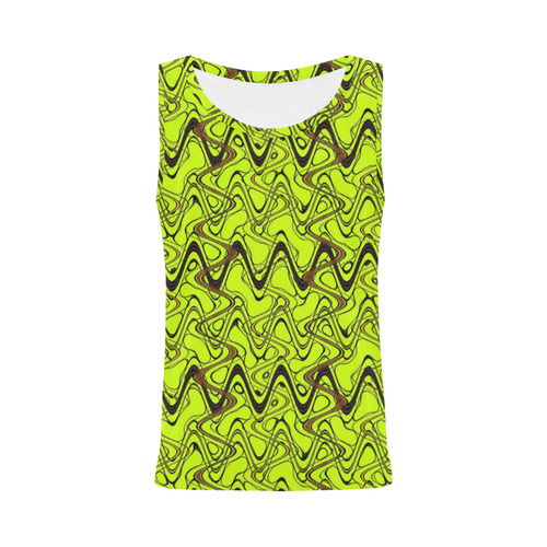 Yellow and Black Waves All Over Print Tank Top for Women (Model T43)