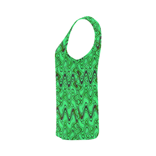 Green and Black Waves All Over Print Tank Top for Women (Model T43)