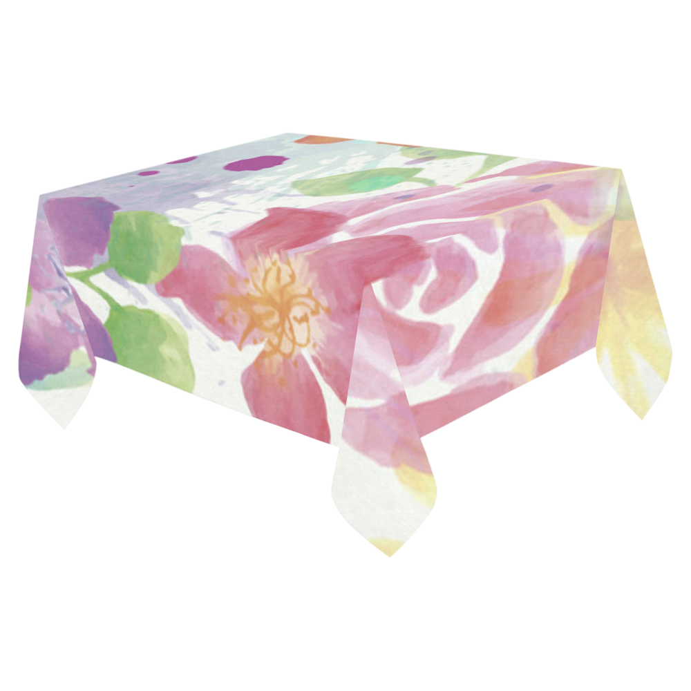 Watercolor Splash Red Green Floral Pattern Cotton Linen Tablecloth 52"x